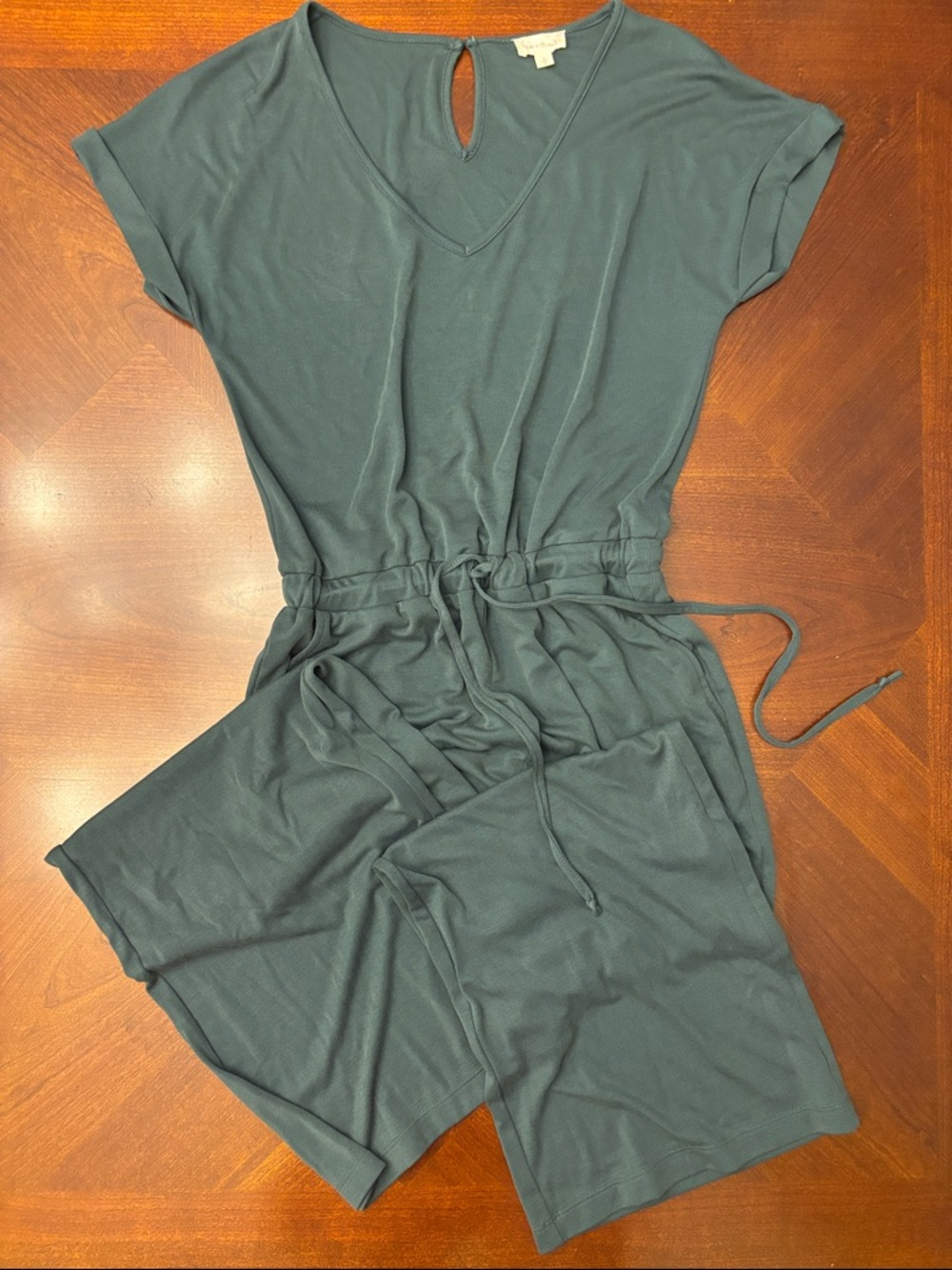 Hem & Thread Teal V-Neck Short Sleeve Jumpsuit